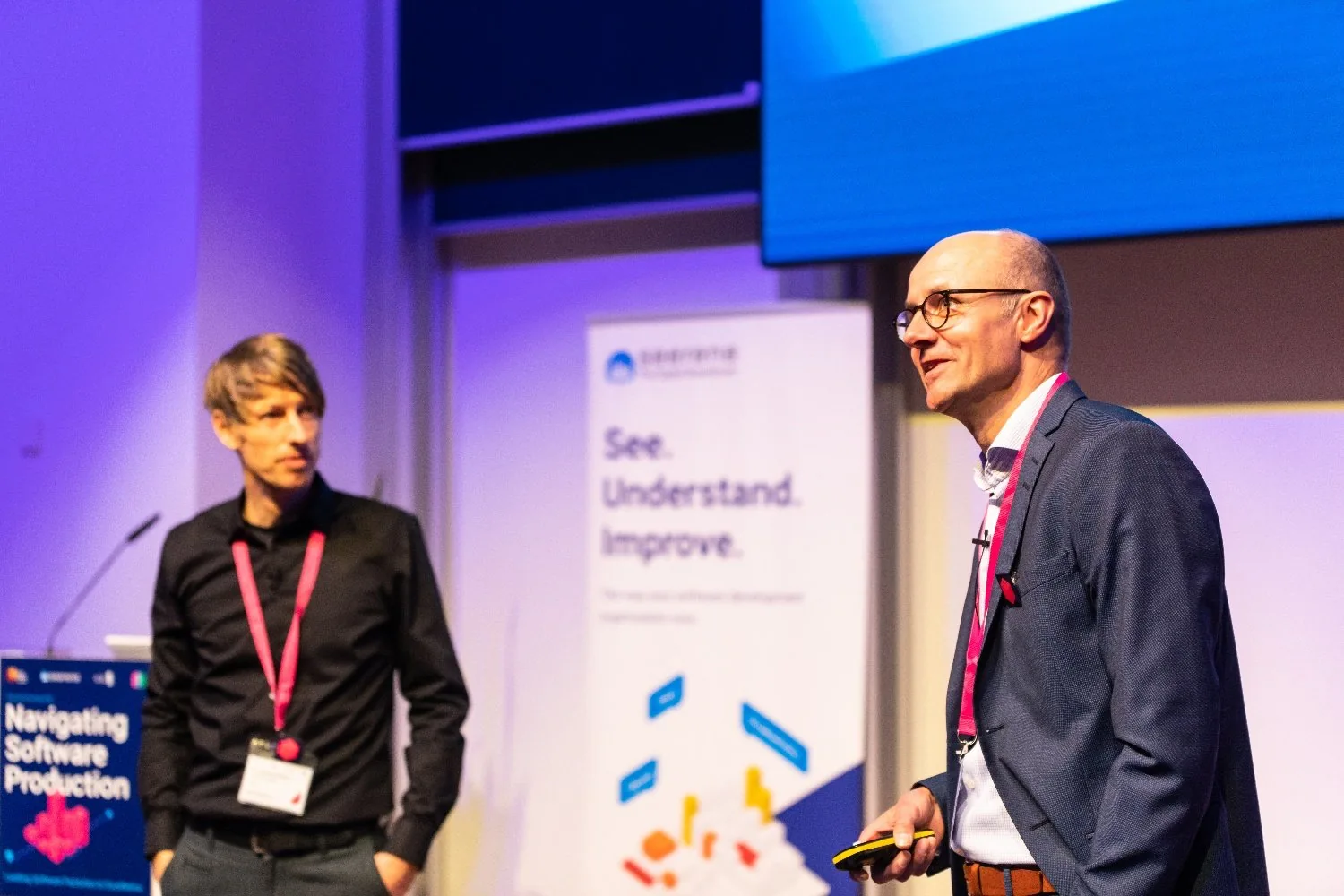 Dr. Johannes Bohnet and Alexander Hofmann at the Hasso Plattner Institute speaking to CIOs